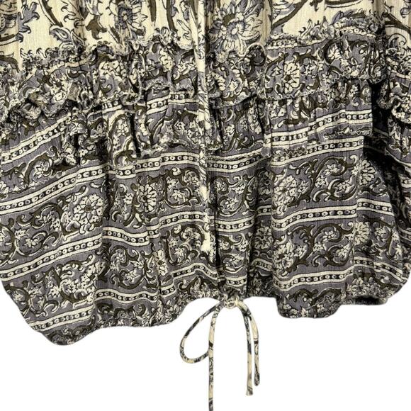 Denim & Supply Ralph Lauren Boho Paisley Peasant Top Small Cream Blue Oversized - Picture 4 of 5